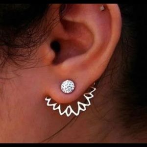 Gold Colored Double Sided Lotus ear jacket Crystal Flower Earrings